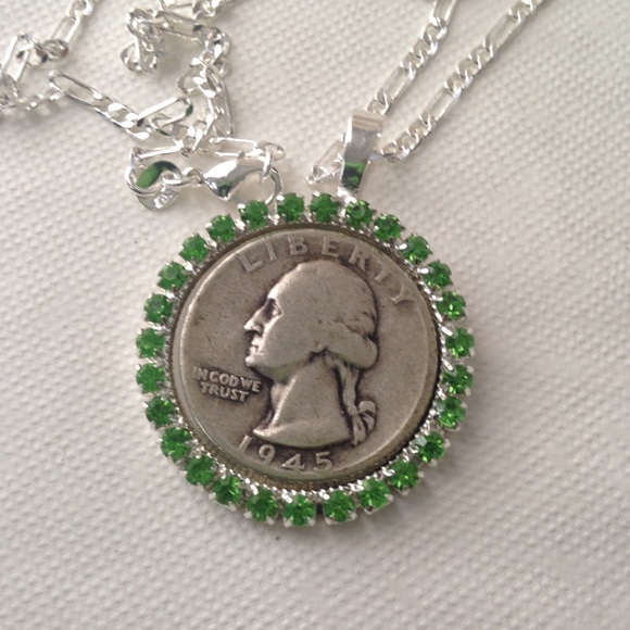 1945 Silver Quarter Dollar Coin, 16in 925 chain - Picture 2 of 6